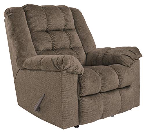 Signature Design by Ashley Drakestone Tufted Manual Rocker Recliner with Lumber Heat and Massage, Polyester,Light Brown, 43D x 40W x 43H in
