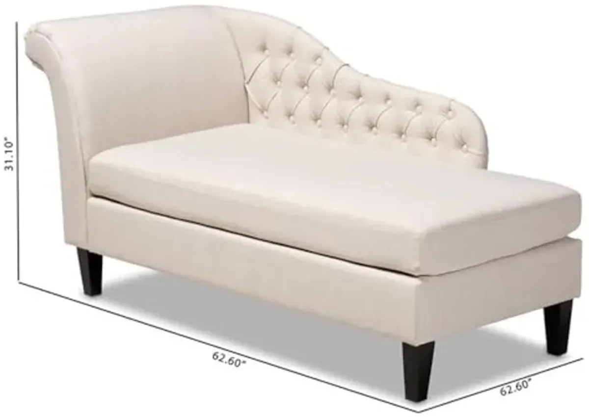 Baxton Studio Florent Beige Upholstered Black Finished Chaise Lounge