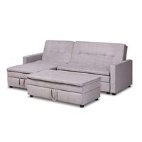 Baxton Studio Noa Left Facing Convertible Fabric Sectional Sofa with Ottoman - Light Gray