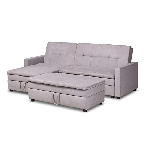 Baxton Studio Noa Left Facing Convertible Fabric Sectional Sofa with Ottoman - Light Gray