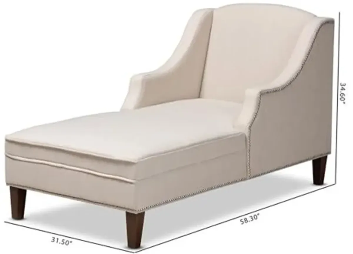 Baxton Studio Leonie Beige Upholstered Brown Finished Chaise Lounge