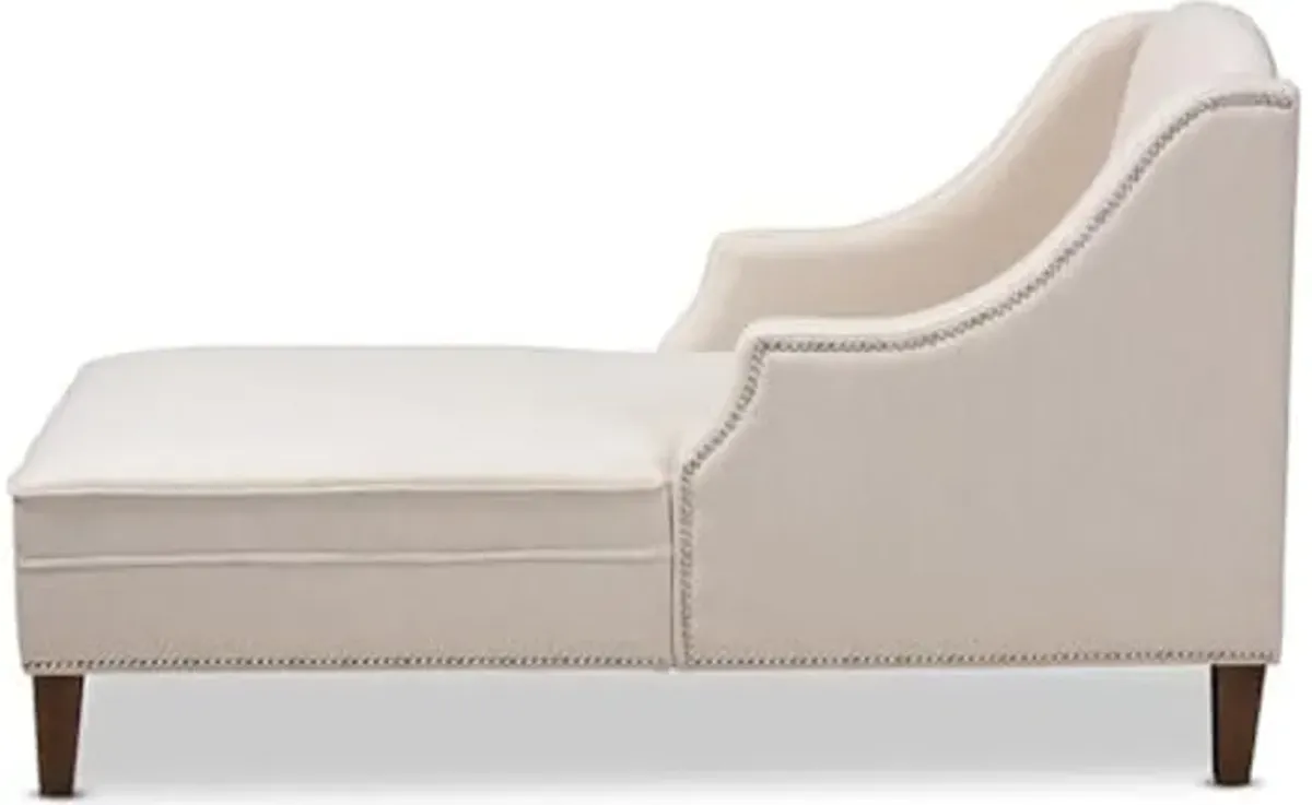 Baxton Studio Leonie Beige Upholstered Brown Finished Chaise Lounge