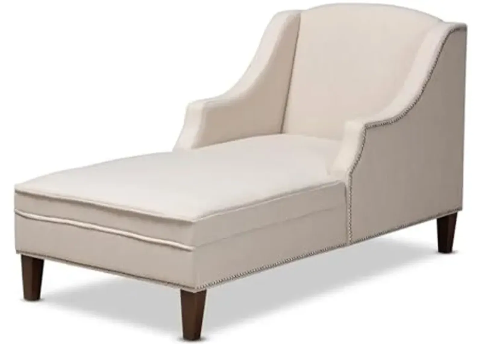 Baxton Studio Leonie Beige Upholstered Brown Finished Chaise Lounge