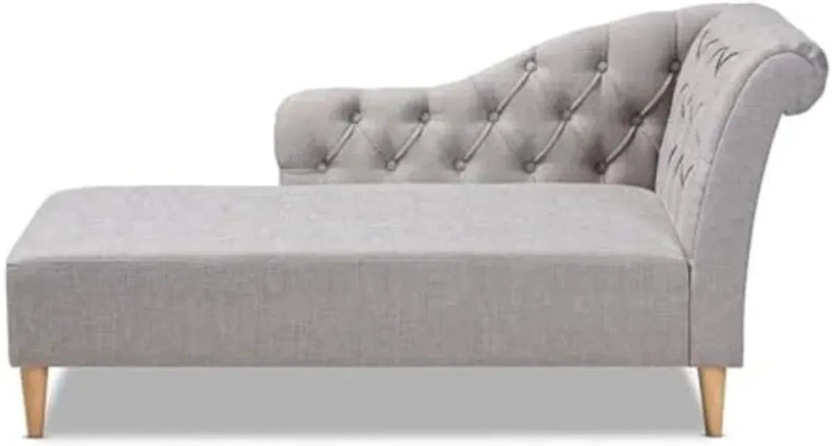 Baxton Studio Emeline Grey Upholstered Oak Finished Chaise Lounge