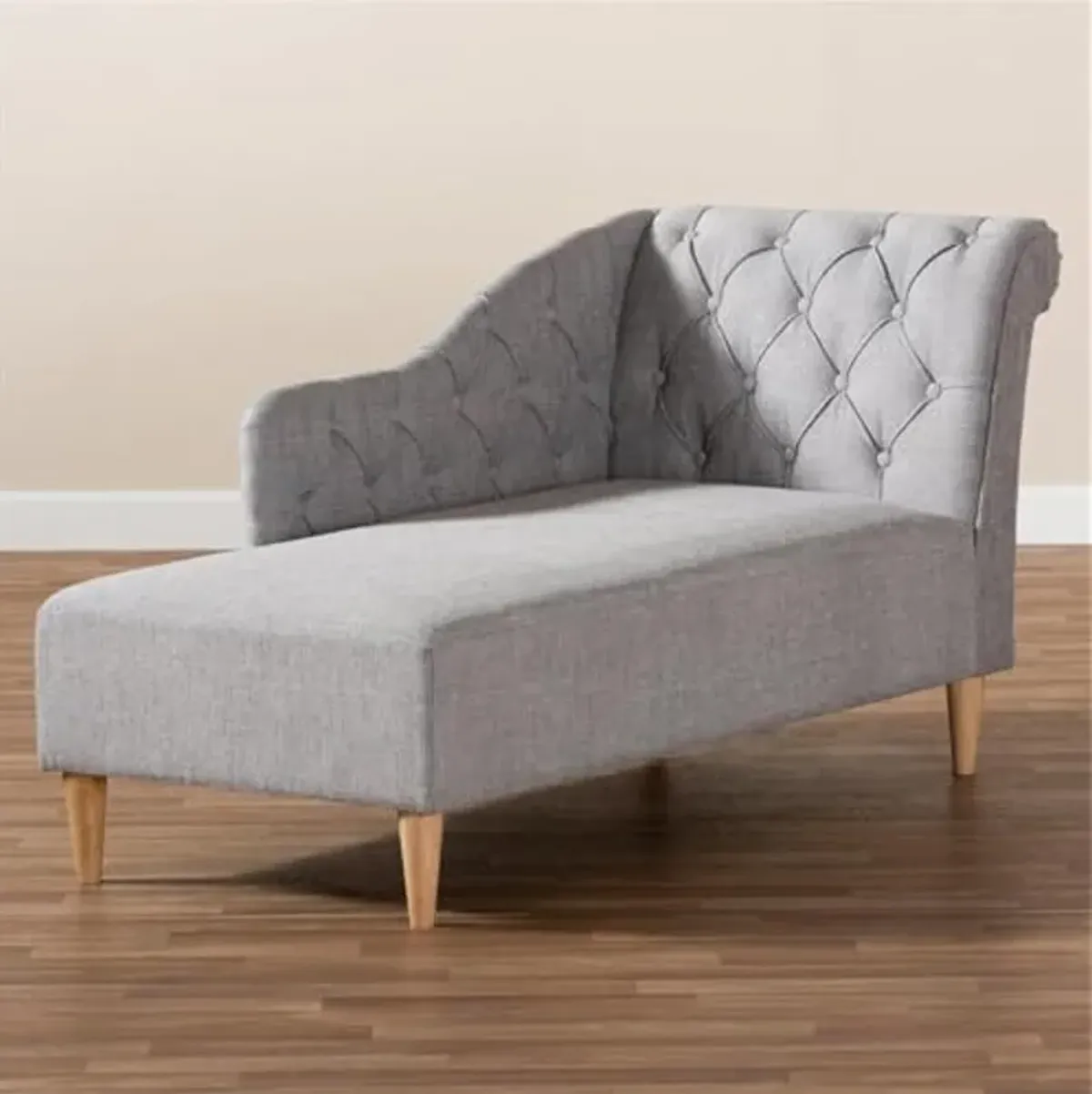 Baxton Studio Emeline Grey Upholstered Oak Finished Chaise Lounge