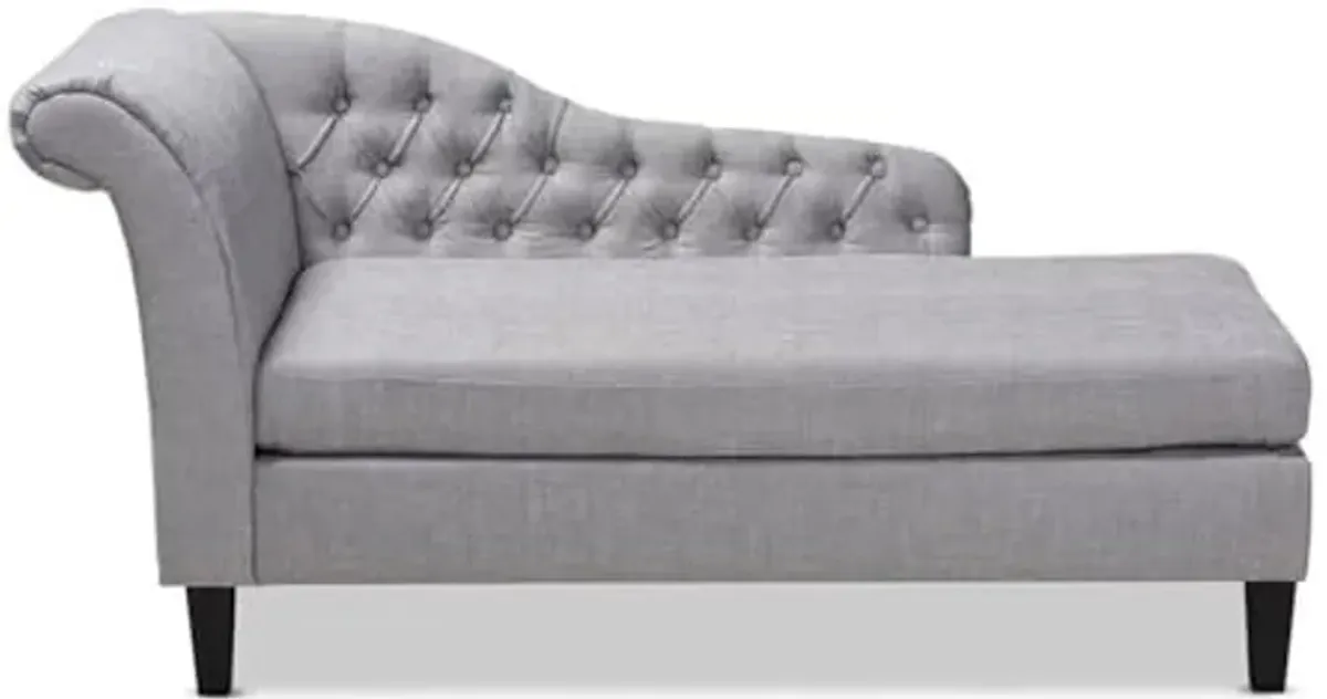 Baxton Studio Florent Grey Upholstered Black Finished Chaise Lounge