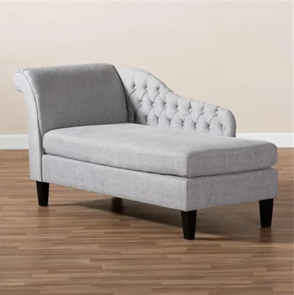 Baxton Studio Florent Grey Upholstered Black Finished Chaise Lounge