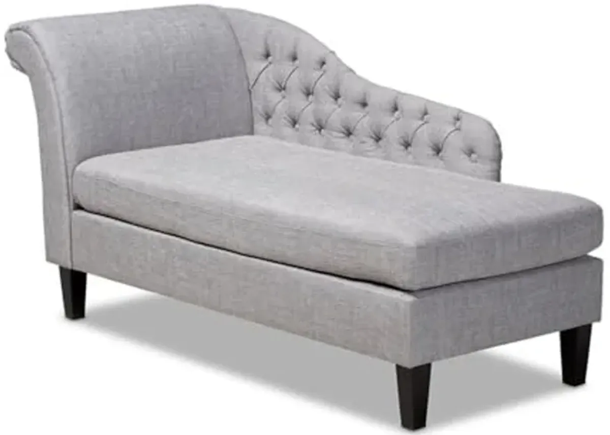 Baxton Studio Florent Grey Upholstered Black Finished Chaise Lounge