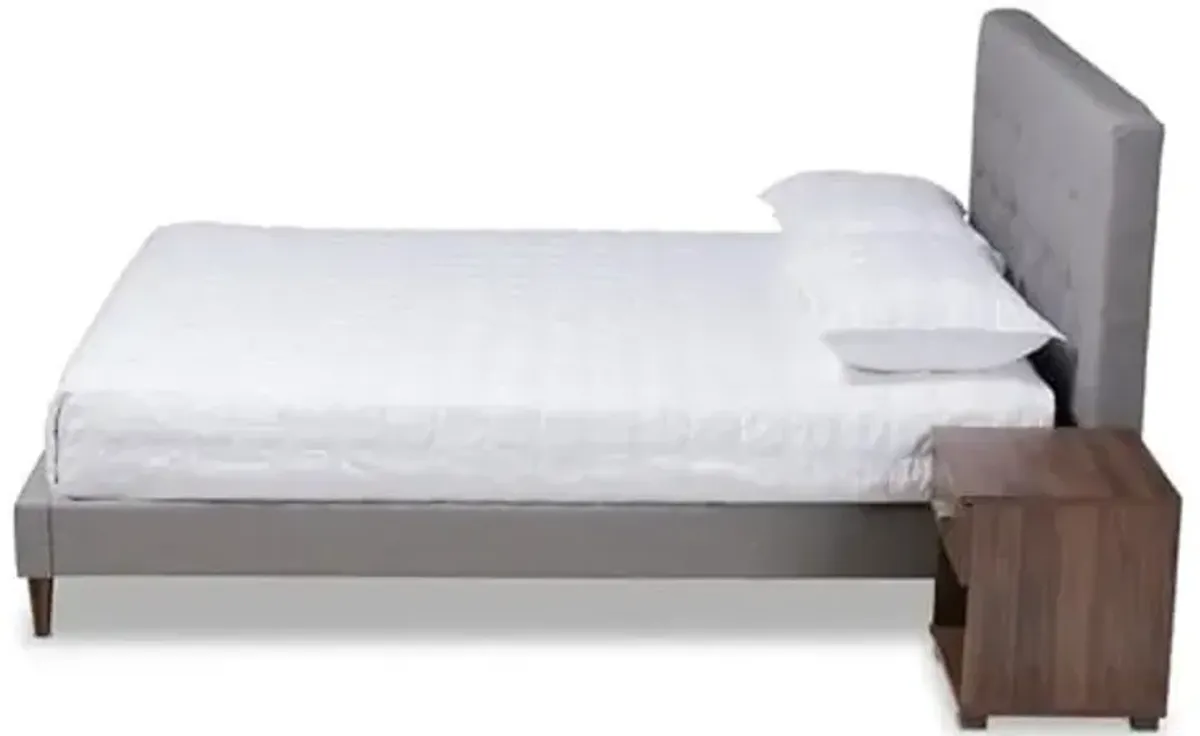 Baxton Studio Queen Size Maren Light Grey Platform Bed with Nightstands