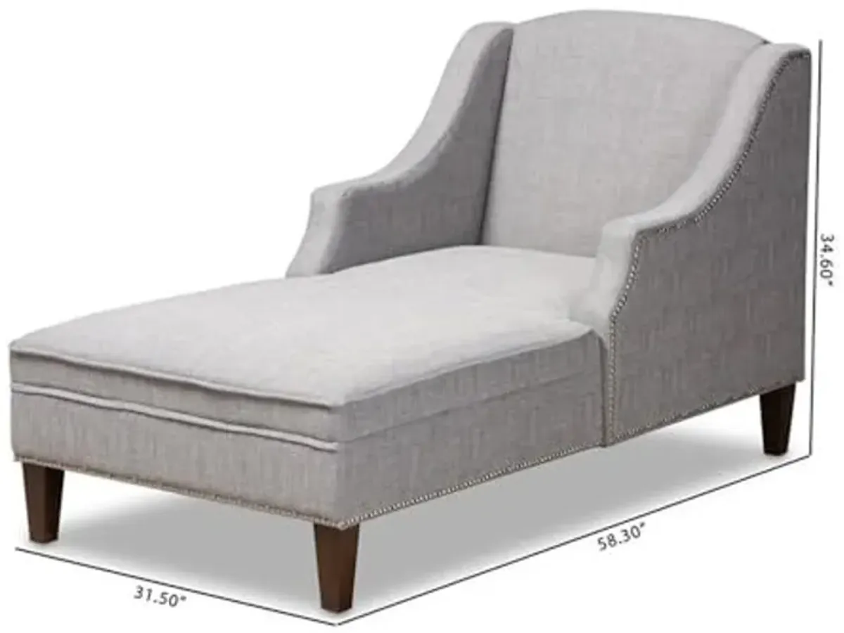 Baxton Studio Leonie Grey Upholstered Brown Finished Chaise Lounge