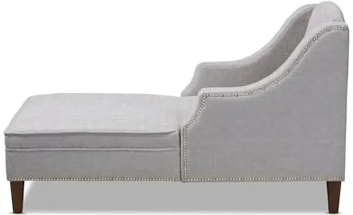 Baxton Studio Leonie Grey Upholstered Brown Finished Chaise Lounge