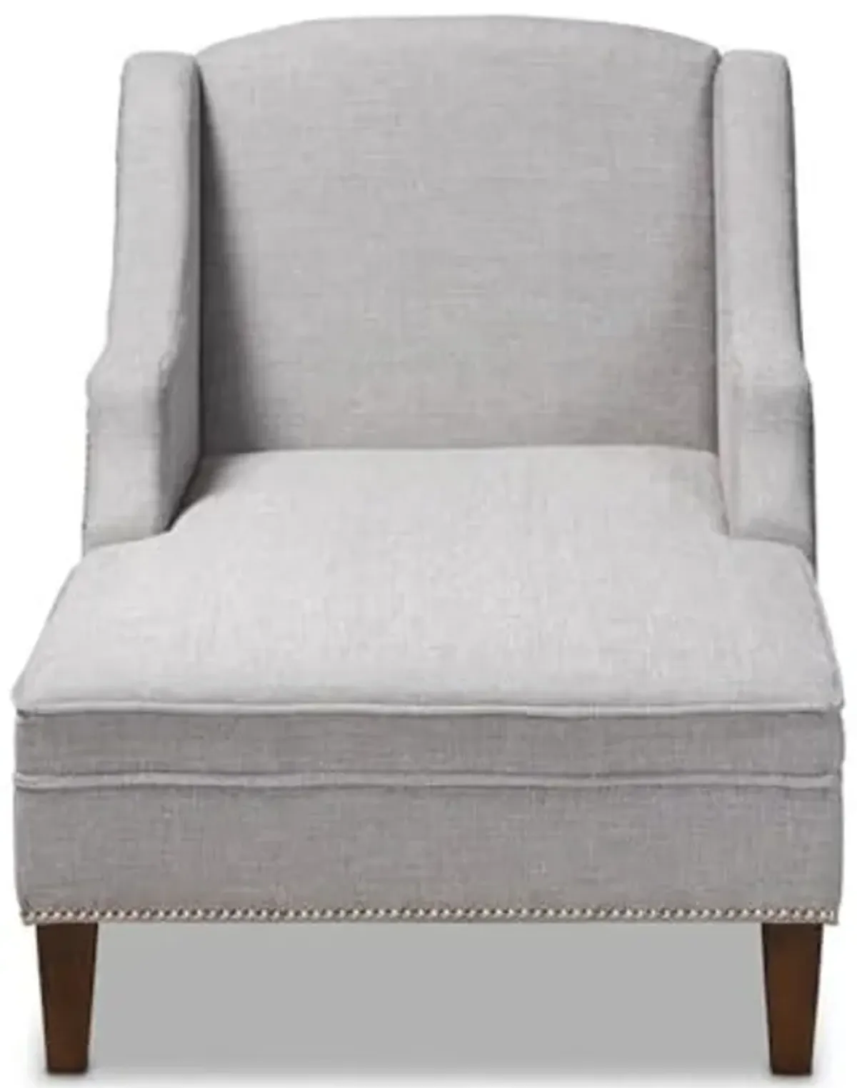 Baxton Studio Leonie Grey Upholstered Brown Finished Chaise Lounge