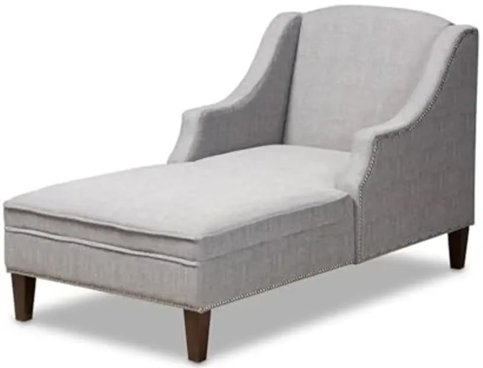 Baxton Studio Leonie Grey Upholstered Brown Finished Chaise Lounge