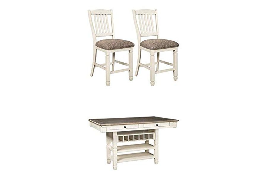 Signature Design by Ashley D647-124 Bolanburg Upholstered Bar Stool (Set of 2), Antique White with Bolanburg Counter Height Dining Room Table - Antique White