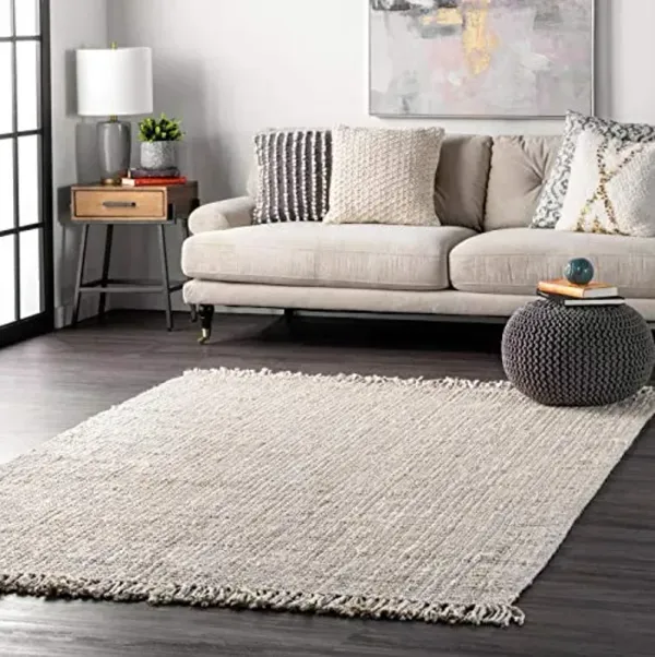 Nuloom Daniela Off-White, 2' x 3', Handmade, Jute, Tassel, Soft and Textured, High Traffic, Stain Resistant, Easy Clean, Durable Area Rug for Bedroom, Living Room, Dining Space, Foyer, Entryway