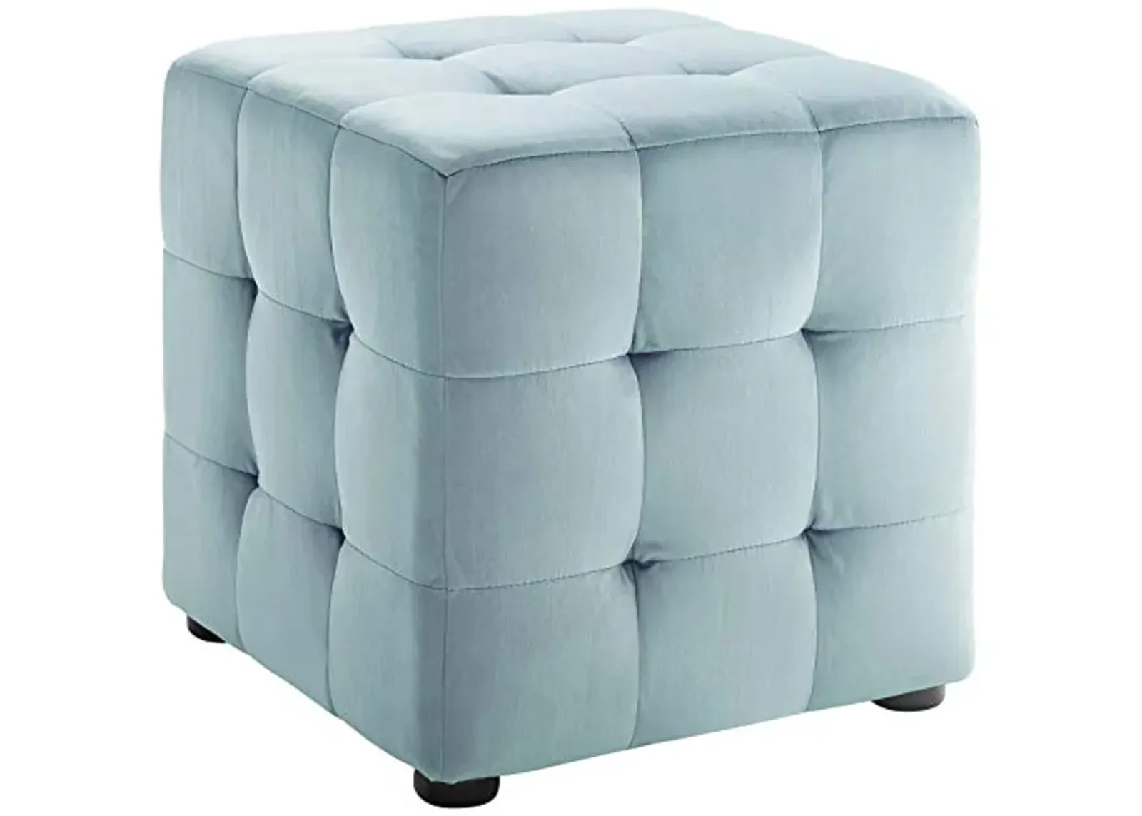 Modway Contour Tufted Button Cube Performance Velvet Ottoman, Light Blue