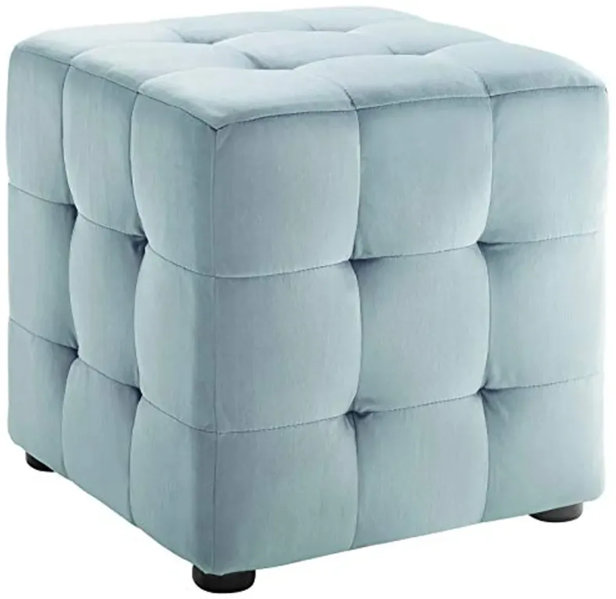 Modway Contour Tufted Button Cube Performance Velvet Ottoman, Light Blue