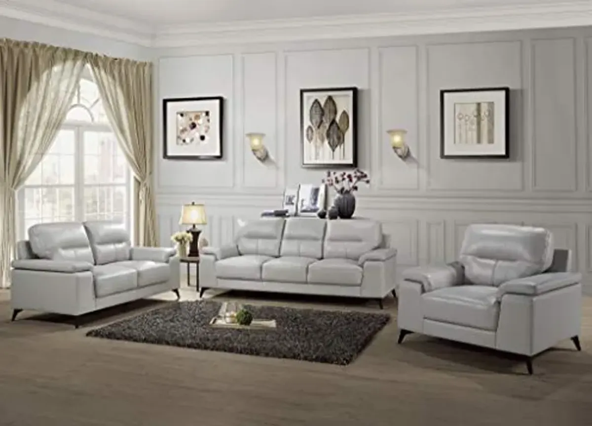 Homelegance 89" Leather Sofa, Silver Gray