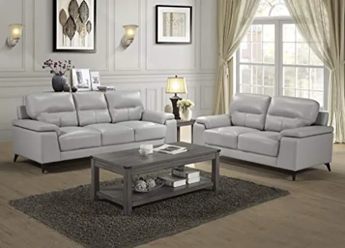 Homelegance 89" Leather Sofa, Silver Gray