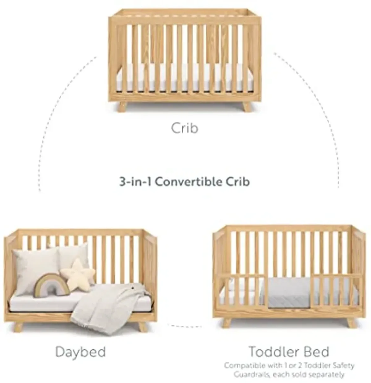 Storkcraft Beckett 3-in-1 Convertible Crib (Natural) – Converts from Baby Crib to Toddler Bed and Daybed, Fits Standard Full-Size Crib Mattress, Adjustable Mattress Support Base