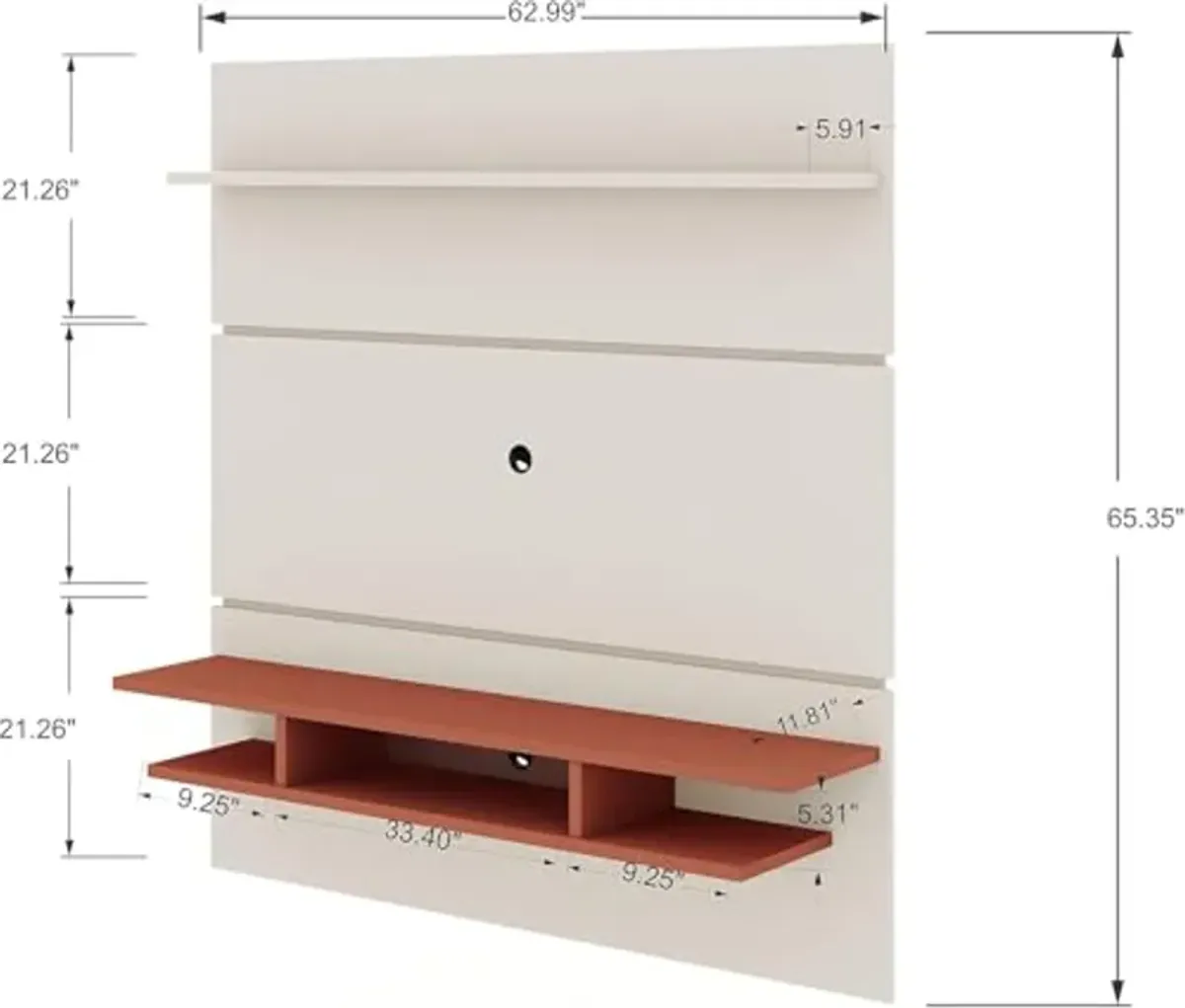 Manhattan Comfort Tribeca Mid-Century Modern Floating Entertainment Center with Décor Shelves, 62.99", Off White/Terra Orange Pink