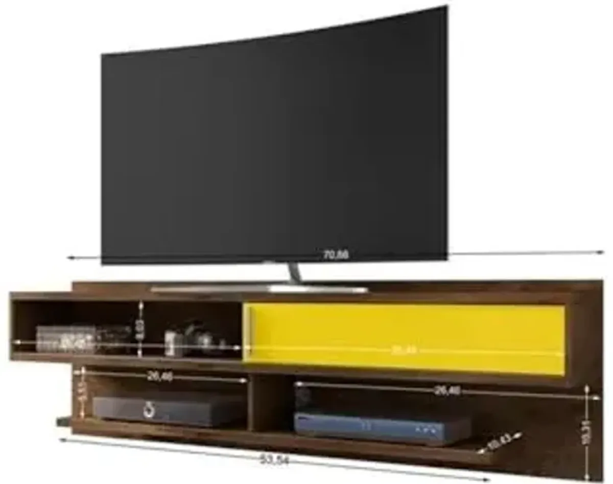 Manhattan Comfort Astor Modern Living Room Floating Entertainment Center with Media Shelves, 70.86", Rustic Brown/Yellow