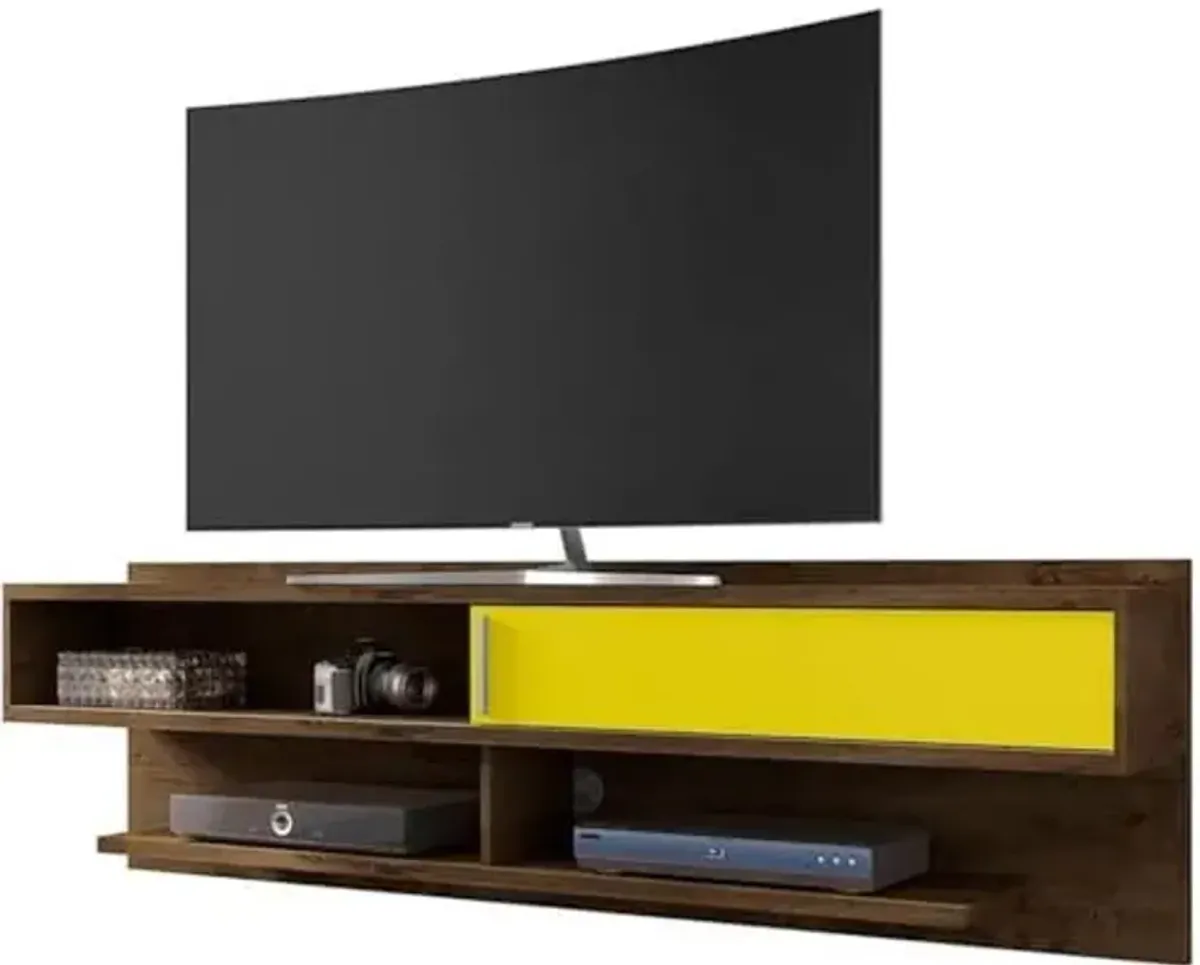 Manhattan Comfort Astor Modern Living Room Floating Entertainment Center with Media Shelves, 70.86", Rustic Brown/Yellow