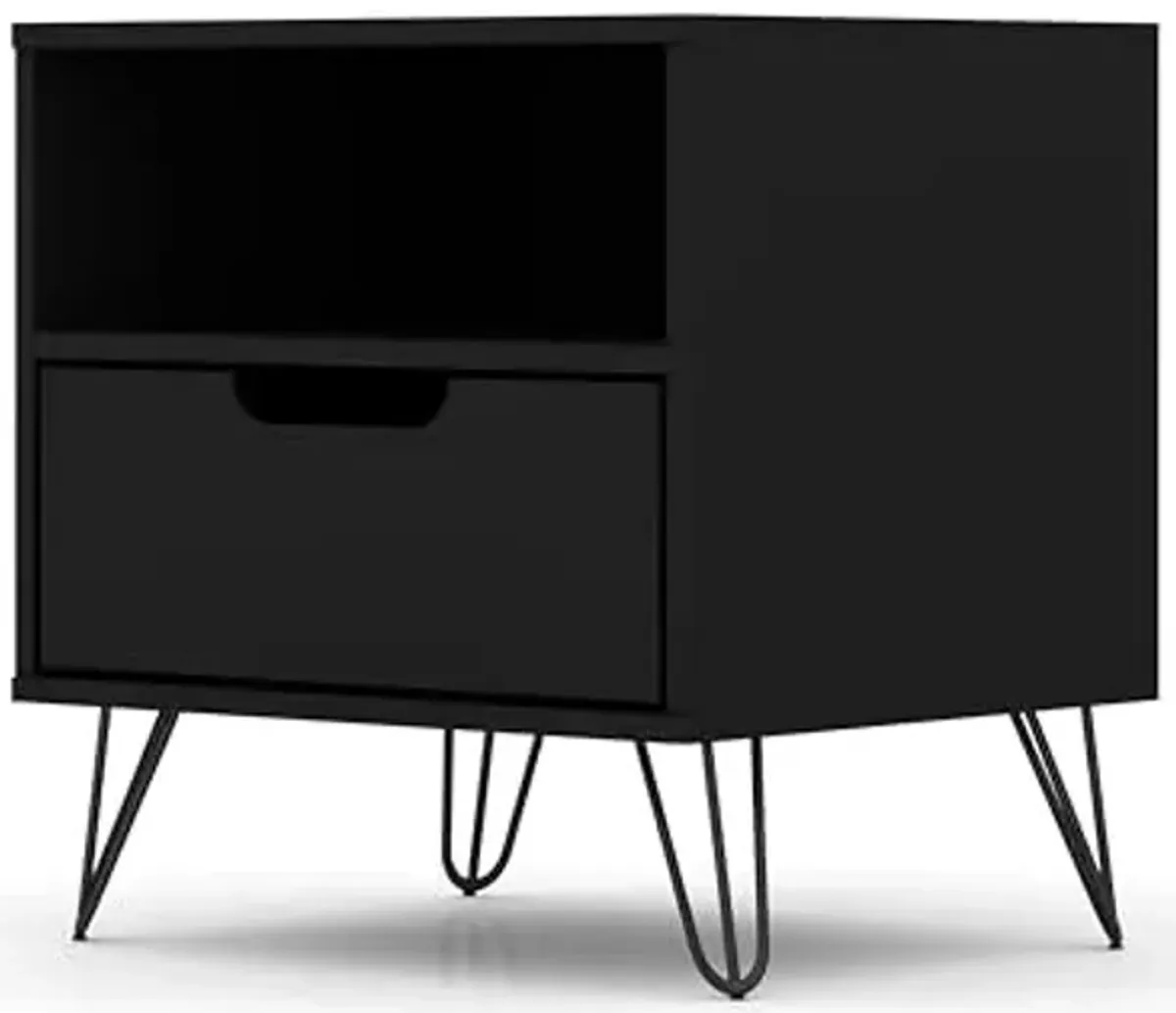 Manhattan Comfort Rockefeller Nightstand with Drawer and Cubby, Mid Century Modern Bedside Table, Minimalist Display and Storage Organizer, Ideal for Bedroom and Living Room, Black
