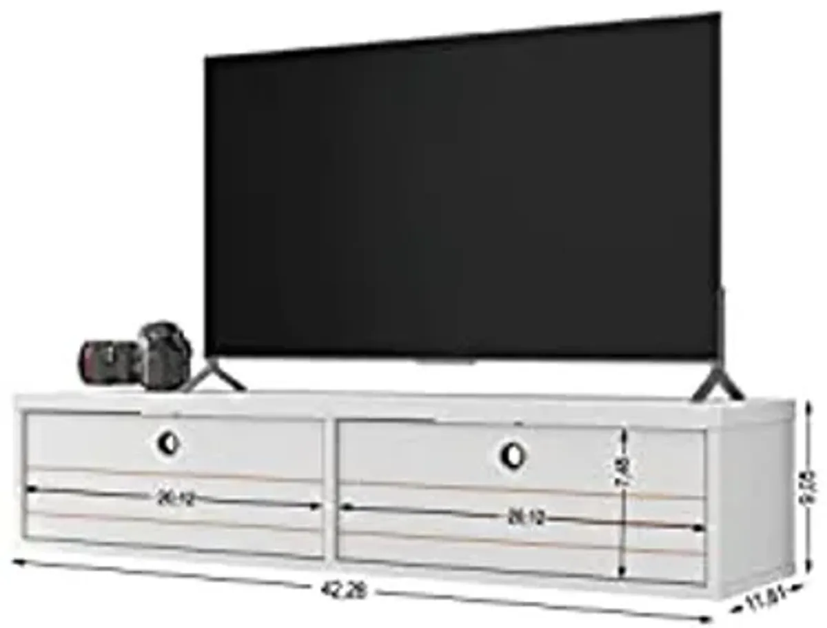 Manhattan Comfort Liberty Floating Desk with Two Dropdown Shelves, Wall Mounted, Space Saving Table, Ideal for Home Office, Living Room, Vanity Bedroom, Easy Assembly, 42" Wide, White