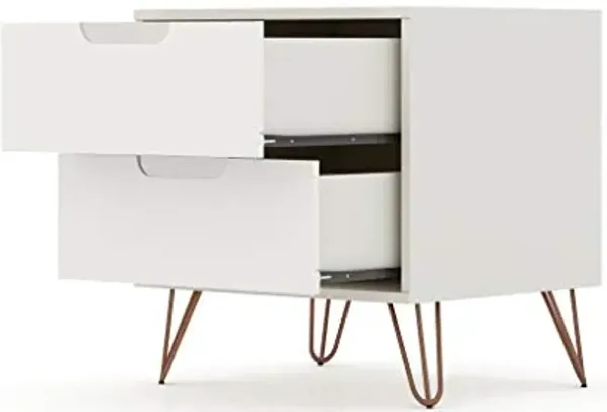 Manhattan Comfort Rockefeller Nightstand with Drawers, Mid Century Modern Bedside Table, Minimalist Display and Storage Organizer, Ideal for Bedroom and Living Room, Off-white