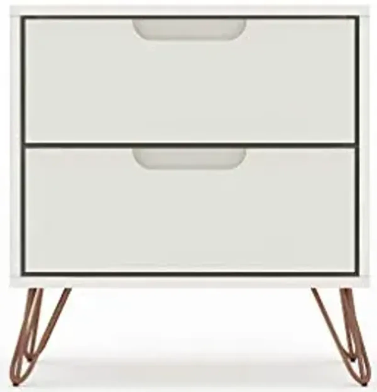 Manhattan Comfort Rockefeller Nightstand with Drawers, Mid Century Modern Bedside Table, Minimalist Display and Storage Organizer, Ideal for Bedroom and Living Room, Off-white