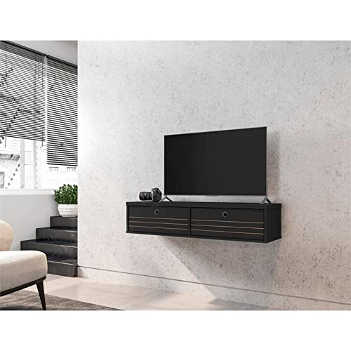 Manhattan Comfort Liberty Mid-Century Modern Living Room 2 Shelves Floating Entertainment Center, 42.28", Black