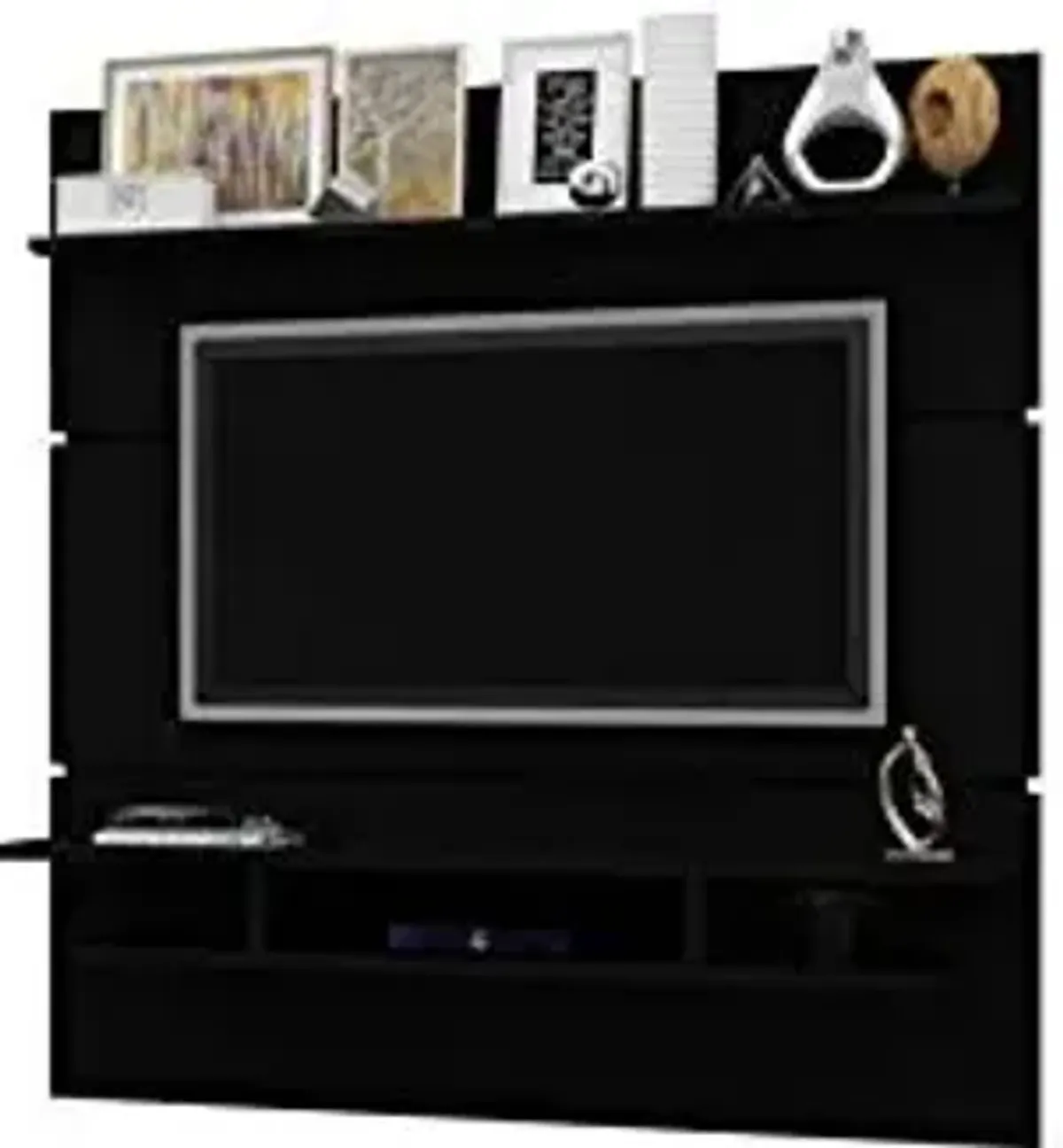 Manhattan Comfort Tribeca Mid-Century Modern Floating Entertainment Center with Décor Shelves, 62.99", Black