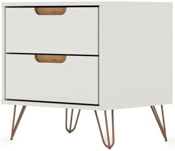 Manhattan Comfort Rockefeller Nightstand with Drawers, Mid Century Modern Bedside Table, Minimalist Display and Storage Organizer, Ideal for Bedroom and Living Room, Off White/Nature