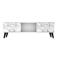 Manhattan Comfort Doyers Mid-Century Modern Living Room TV Stand, 62.20", 62.20 Inch Wide, White/Marble Stamp