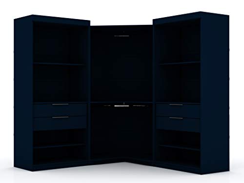 Manhattan Comfort Mulberry Modern Open 3 Sectional Wardrobe Corner Closet with 4 Drawers, Set of 3, Midnight Blue