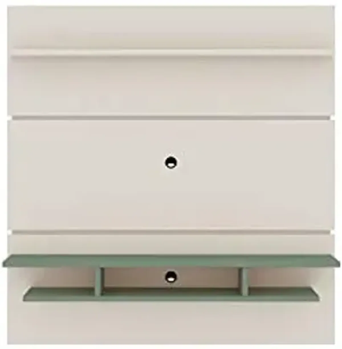 Manhattan Comfort Tribeca Mid-Century Modern Floating Entertainment Center with Décor Shelves, 62.99", Off White/Green Mint