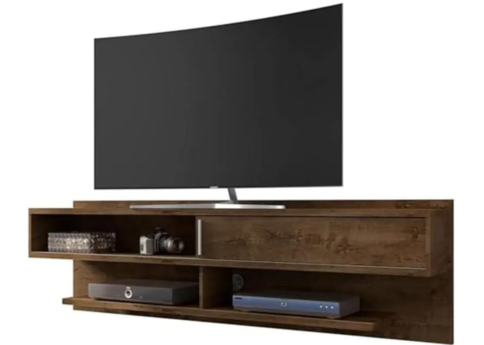 Manhattan Comfort Astor Modern Living Room Floating Entertainment Center with Media Shelves, 70.86", Rustic Brown