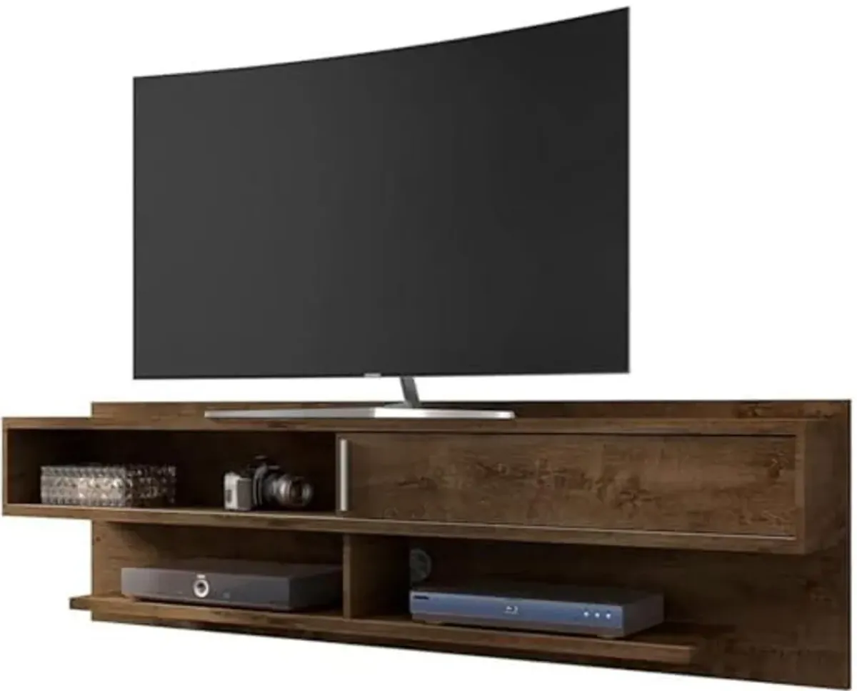 Manhattan Comfort Astor Modern Living Room Floating Entertainment Center with Media Shelves, 70.86", Rustic Brown