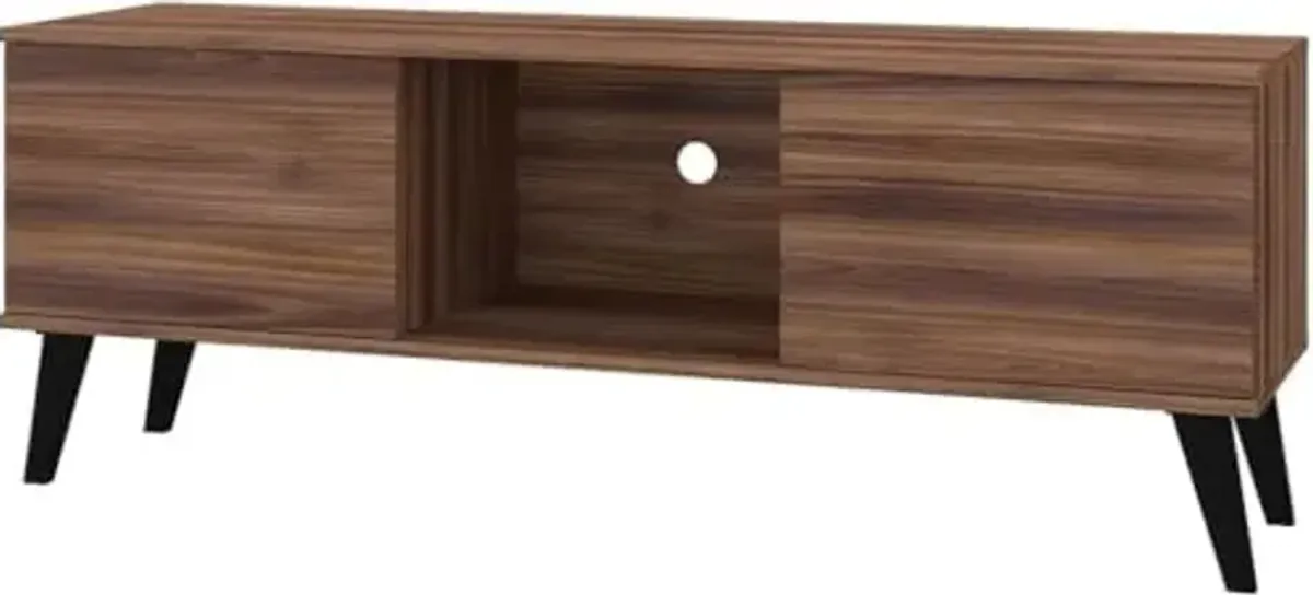 Manhattan Comfort Doyers 53.15" Mid Century TV Stand for Bedroom and Living Room Use, Entertainment Center with Storage, Shelf and Soft Close Doors, Ideal for 50 Inch Screens, Nut Brown