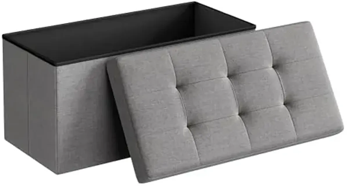 SONGMICS MAZIE Collection - 30 Inches Folding Storage Ottoman Bench, Ottoman Foot Rest, End of Bed Bench, Storage Chest, Load 660 lb, for Living Room, Bedroom, Entryway, Light Gray ULSF47G