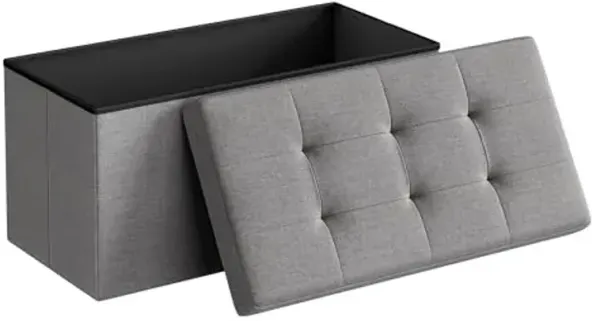 SONGMICS MAZIE Collection - 30 Inches Folding Storage Ottoman Bench, Ottoman Foot Rest, End of Bed Bench, Storage Chest, Load 660 lb, for Living Room, Bedroom, Entryway, Light Gray ULSF47G