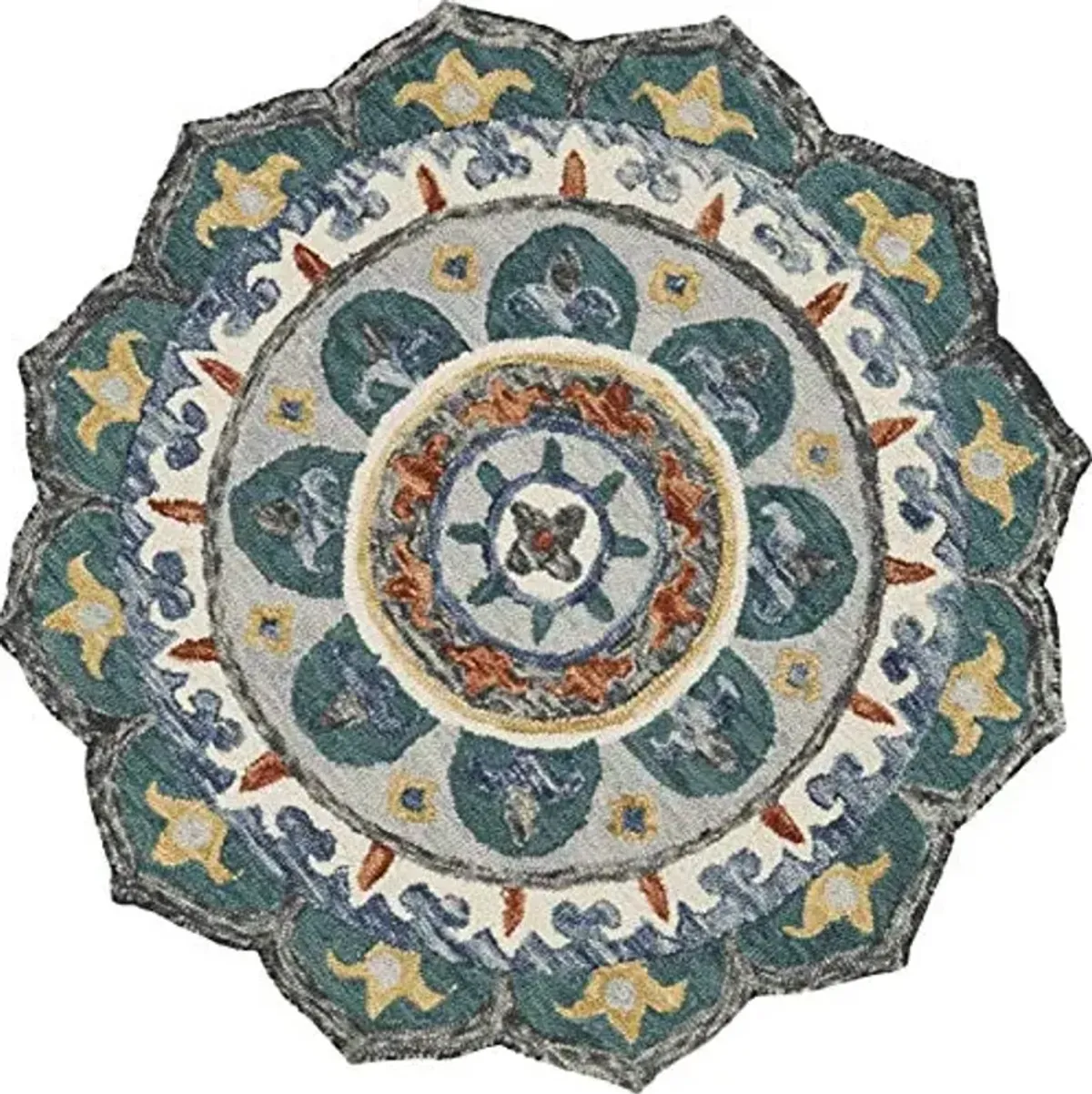 LR Home 4ft round Indoor Natural Wool Area Rug for Home Decor | Carpet for bedroom, living room, playroom, office | Hand tufted modern farmhouse boho area rug for room decor | Green/Multicolor