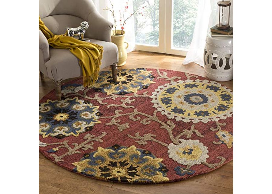 SAFAVIEH Blossom Collection 4' Round Red / Multi BLM401C Handmade Premium Wool Area Rug