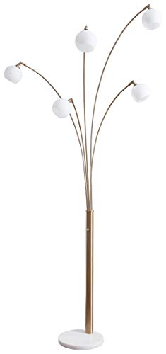 Signature Design by Ashley Taliya Contemporary 95" Metal and White Marble Arc Floor Lamp with 5 Light Shades and Dimmer Switch, White & Champagne