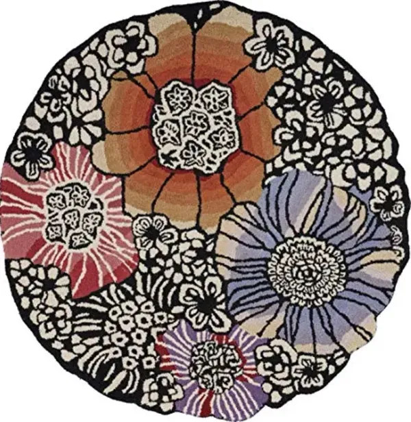 LR Home 4ft round Indoor Wool Blend Area Rug for Home Decor | Carpet for bedroom, living room, entryway, playroom | Hand tufted modern farmhouse boho area rug for room decor | Black/Multicolor