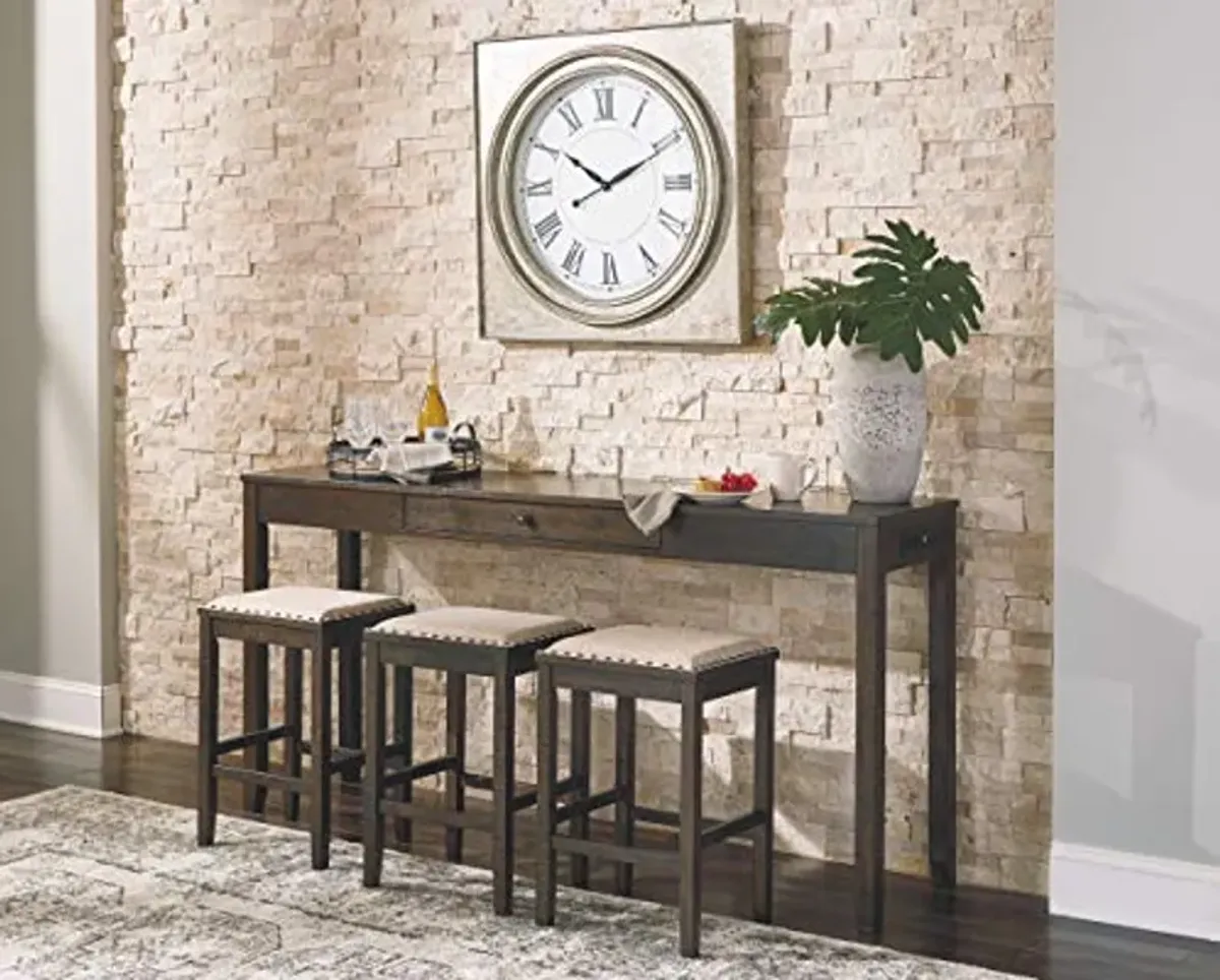 Signature Design by Ashley Rokane Urban Farmhouse 25" Counter Height Dining Room Table Set with 3 Bar Stools, Brown