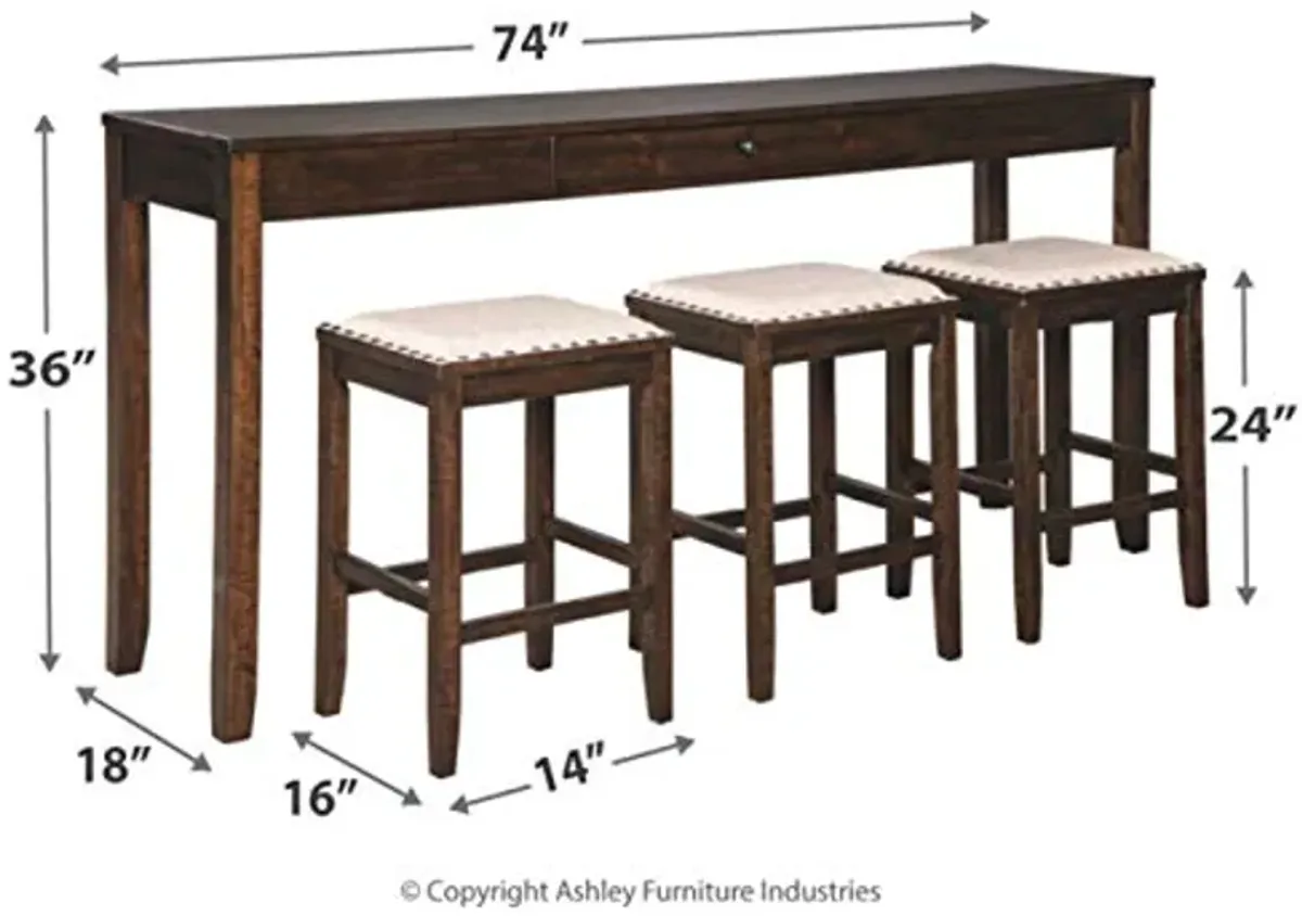 Signature Design by Ashley Rokane Urban Farmhouse 25" Counter Height Dining Room Table Set with 3 Bar Stools, Brown