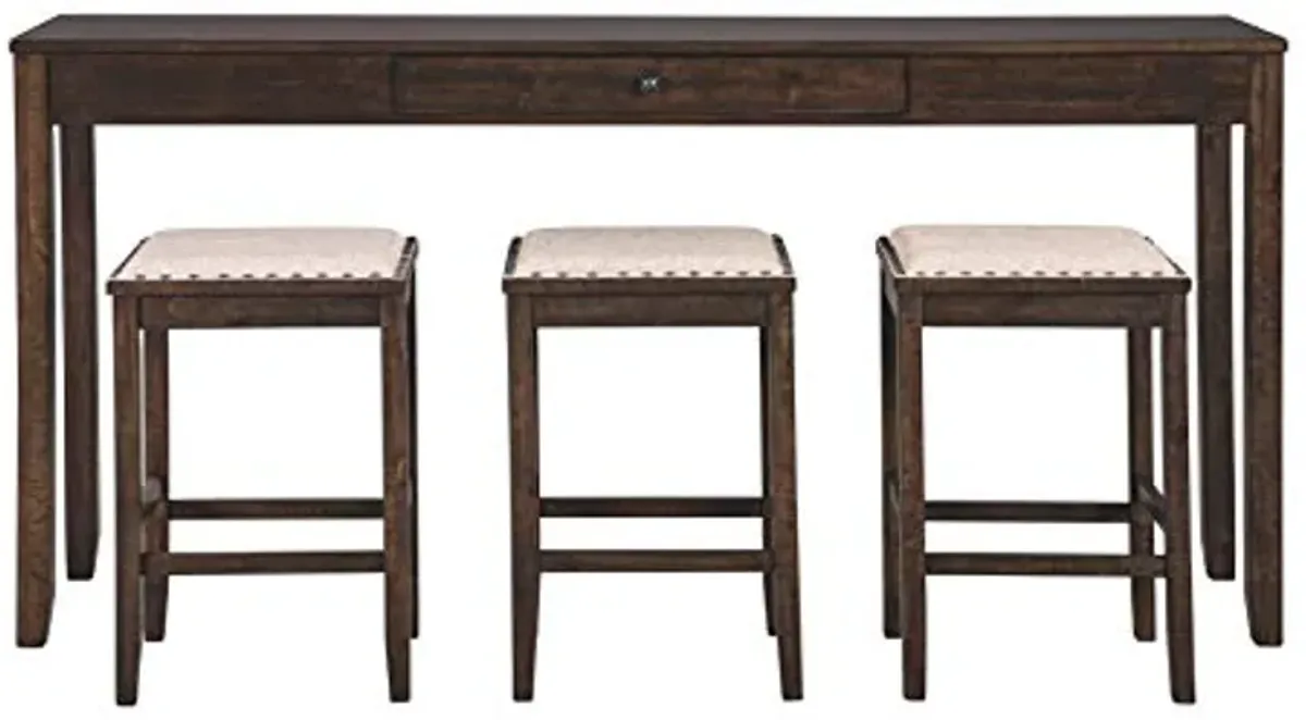 Signature Design by Ashley Rokane Urban Farmhouse 25" Counter Height Dining Room Table Set with 3 Bar Stools, Brown