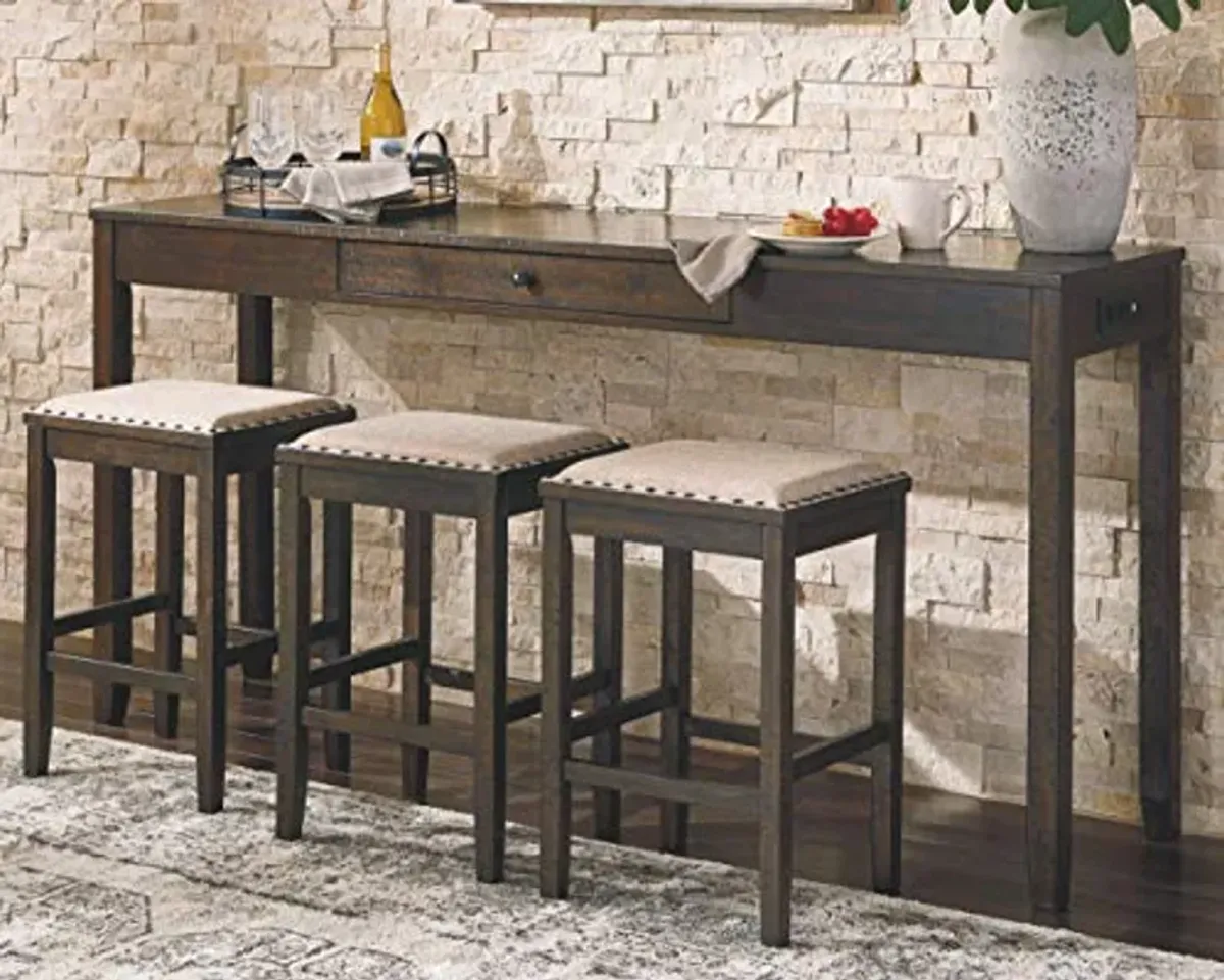 Signature Design by Ashley Rokane Urban Farmhouse 25" Counter Height Dining Room Table Set with 3 Bar Stools, Brown